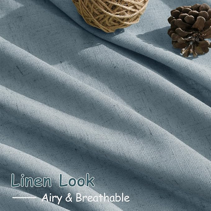 Nanspring Light Blue Linen Curtains 72 Inch Length for Living Room Semi Sheer Light Filtering Door Drapes 2 Panels Set for Kids Bedroom Light Filtering Back Tab Rod Pocket Modern Farmhouse Decor 52x72