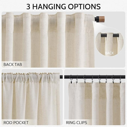 Birch Beige Linen Curtains for Living Room 100 Inches Long Light Filtering Semi Sheer Curtain Back Tab Modern Farmhouse Decor Elegant Luxury Coastal Drapes for Bedroom Dinner Room 52x100, 2 Panels