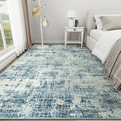 10x14 Area Rugs for Living Room Washable Rug: Anti-Skid Abstract Modern Living Room Rug Soft Thin Carpets Indoor Floor Non-Shedding Carpet for Bedroom Dining Farmhouse Nursery Blue Gray Gold
