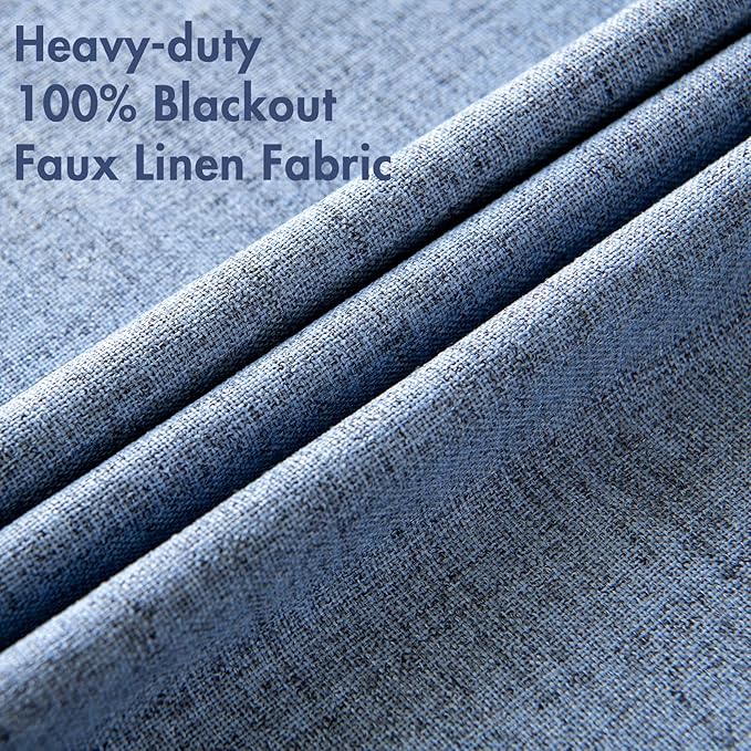 MIULEE Linen Texture Curtains for Bedroom Solid 100% Blackout Thermal Insulated Stone Blue Curtains Grommet Room Darkening Drapes Luxury Decor for Living Room Nursery 52x45 Inch (2 Panels)