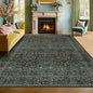 Washable Dark Green 10x12 Rug for Living Room - Extra Large Area Rugs for Dining Room Under Table, Bedroom, Soft Low Pile Non Slip Stain Resistant Carpet - Vintage Floral Design Non-Slip