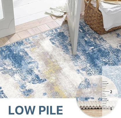 BEIMO 2x3 Rugs for Entryway Entrance Kitchen Bathroom, Machine Washable Modern Abstract Soft Area Rug, Indoor Floor Carpet with Non Slip Rubber Backing, Blue Cream