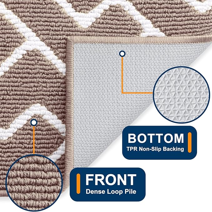 OLANLY Front Door Mat, Non-Slip Rubber Backing, Dirt Resistant and Absorbent, Washable, Easy to Clean Low-Profile Indoor Doormat for Back Door, Entryway, Inside Entrance, 48x32, Brown