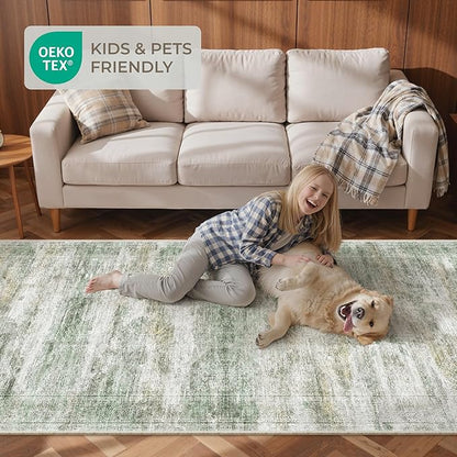 Long Rugs Runner - Washable Runner Rugs for Hallway 2x10, Ultra-Thin Soft Kitchen Carpet Runner, Anti Slip Backing Runner Rugs for Entrance, Bedroom, Living Room(2'x10', Green/Yellow/Ivory)