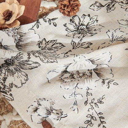 jinchan Floral Linen Lined Curtains for Living Room 84 Inches Long Farmhouse Printed Back Tab Drapes French Country Black Peony Patterned Bedroom Window Curtains Set 2 Panels