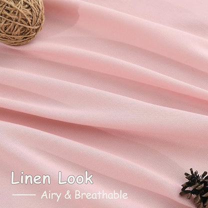 Nanspring Pink Linen Curtains 84 Inch Length 2 Panels Set for Baby Girl Bedroom Rod Pocket Back Tab Light Filtering Window Drapes for Kids Protect Privacy Home Decor 52x84