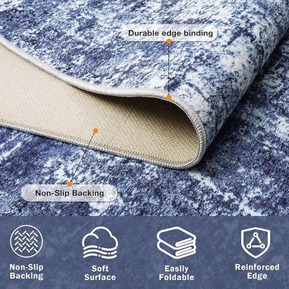 6x9 Area Rugs for Living Room Washable Rug: Anti-Skid Abstract Modern Living Room Rug Soft Thin Carpets Indoor Floor Non-Shedding Carpet for Bedroom Dining Farmhouse Nursery Navy Light Gray