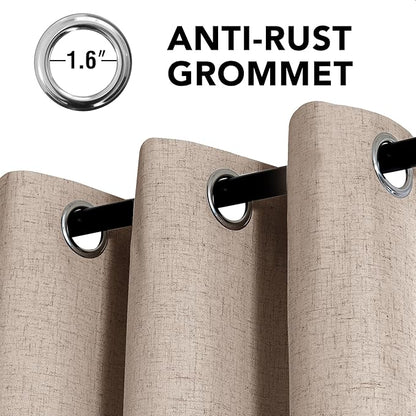 H.VERSAILTEX Linen Curtains 100% Blackout Curtains for Bedroom 102 inch Long Full Light Blocking Nature Linen Blended Window Curtains for Living Room Nickel Grommet (2 Panels, Heathered Sand)