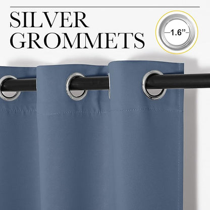 NICETOWN Kitchen Curtains Small Window Curtains & Drapes, Thermal Insulated Solid Grommet Panels for Cupboard, Loft, Cafe, Dining Room (Stone Blue, 34" W x 48" L, 2PCs)