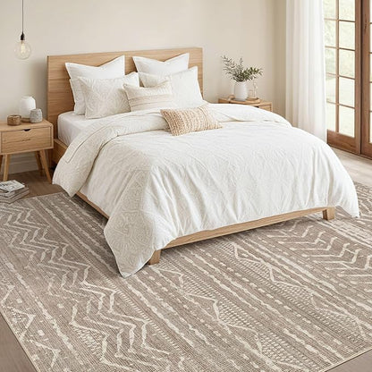 Nakagishi 9x13 Area Rugs Living Room: Washable Boho Large Neutral Soft Farmhouse Area Rugs Stain Resistant Modern Non-Slip Indoor Floor Carpet for Bedroom Nursery Kids Playroom Office-Dark Brown