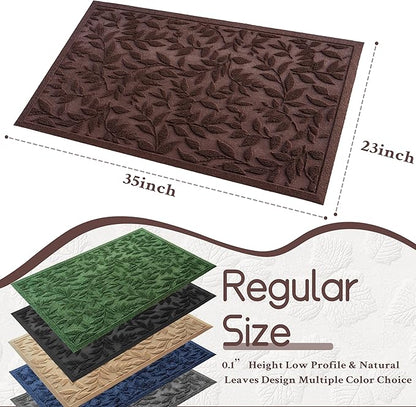 Coffee Brown Leaves Outdoor Indoor Entrance Doormats, Absorbent Durable Heavy Duty Welcome Front Door Mat,Thick Natural Rubber Back,Easy Clean Entryway Mat 23x35 Inch, Low Profile