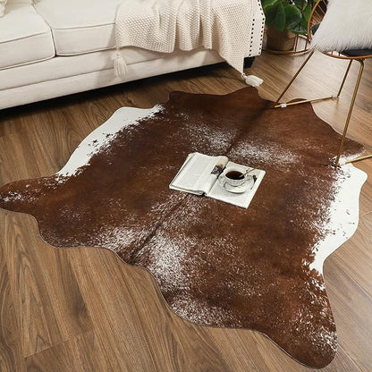 AROGAN Western Decor Faux Fur Cowhide Rug, Middle Size Premium Animal Skin Cow Hide Rug, Sturdy Cow Print Rugs for Wall Decor, Western Floor Carpet for Bedroom Living Room, Brown