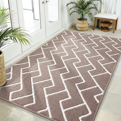 OLANLY Front Door Mat, Non-Slip Rubber Backing, Dirt Resistant and Absorbent, Washable, Easy to Clean Low-Profile Indoor Doormat for Back Door, Entryway, Inside Entrance, 59x35, Brown