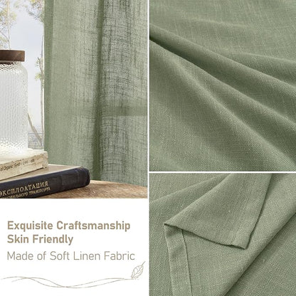 LAMIT Sage Green Linen Curtains for Living Room 108 inch Length 2 Panels, Light Filtering Semi Sheer Panels Back Tab and Rod Pocket Panels for Bedroom/Sliding Glass Door, 52 x 108 Inch
