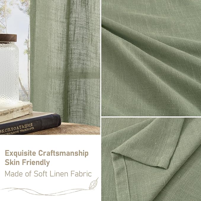 LAMIT Sage Green Linen Curtains for Living Room, 78 inch Length, Light Filtering Semi Sheer Panels with Back Tab and Rod Pocket, Christmas Panels for Bedroom/Sliding Glass Door, 52 x 78 Inch