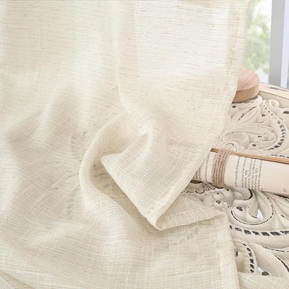 BGment Beige Linen Curtains 45 Inch Length for Short Kitchen Cafe Window - Small Cream Semi Sheer Drapes with Rod Pocket Rustic Natural for Bathroom Lightweight, 2 Panels, Each Panel 30 Inch Wide