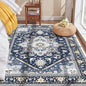 OPPODREAM Soft Area Rugs 4x6, Low-Pile Washable Rugs 4x6 with Non Slip Backing, Faux Cashmere 4 x 6 Throw Carpet, Navy Blue & Gold