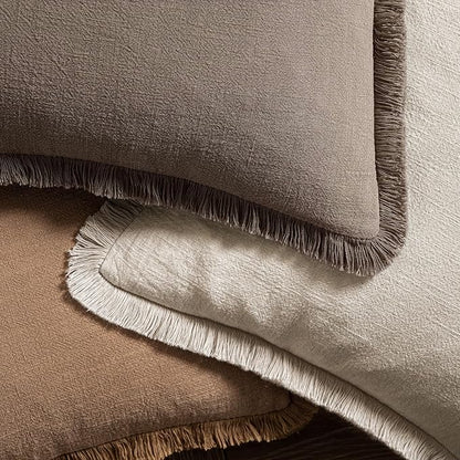 MIULEE Decorative Throw Pillow Covers Neutral Linen Fringe Throw Pillows Euro Shams Set of 2 Natural Coffee Boho Farmhouse Cushion Covers for Couch Sofa Bed Living Room Spring Home Decor 22x22 Inch