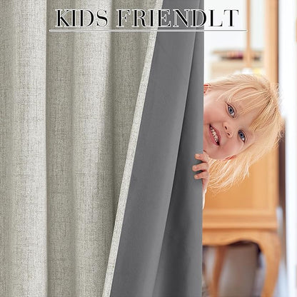 RYB HOME Cream Color 100% Blackout Curtains for Bedroom 102 inch Long 52 inch Wide, Linen Blackout Curtains Privacy Protection& Thermal Insulated for Sliding Door/Living Room, 2 Panels