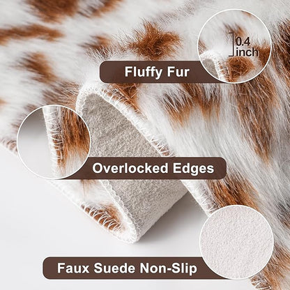 Cow Print Faux Cowhide Rug, Fluffy Fur 5.2x7 Feet Washable Cow Rugs for Living Room Bedroom Animal Print Hide Skin Rustic Western Décor Black and Brown