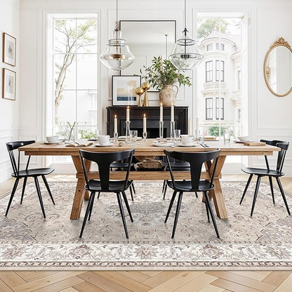 12x15 Living Room Area Rug: Oriental Large Neutral Bedroom Carpet Soft Distressed Floor Mat with Non-Slip Backing Indoor Ultra Thin Water-Resistant Dining Room Rug Farmhouse Home Decor(12x15 Beige)