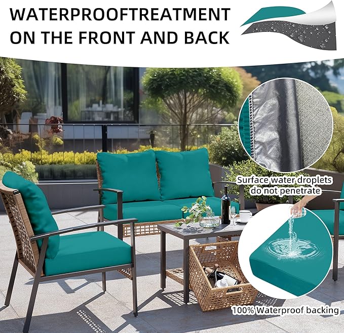 14Pcs Outdoor Cushion Covers, Patio Cushion Covers,Stretch Elastic Slipcovers, Replacement Washable & Reusable Furniture Protector for Patio Couch (Peacock Blue,Cover Only)