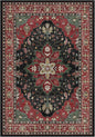Area Rugs Round 8ft Washable Non-Slip, Floral Vintage Distress Print Pattern Medallion Carpet for Living Room Bedroom Dining Room, Red Black