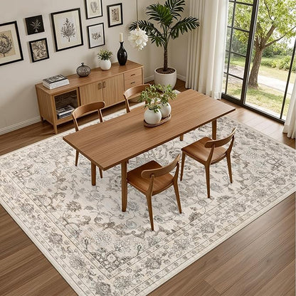 Area Rugs 10x12 Living Room Rug: Washable Rug Soft Vintage Distressed Floral Carpet Indoor Non-Slip Stain Resistant Large Carpets for Bedroom Dining Room Farmhouse Nursery Home Office Brown Beige