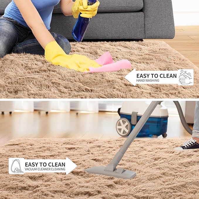 Tepook Area Rugs 10x14 for Living Room, Super Soft Fluffy Rugs for Bedroom, Modern Shaggy Rug Fuzzy Carpets for Kids, Plush Indoor Nursery Home Decor Rug with Non-Slip Bottom, Beige