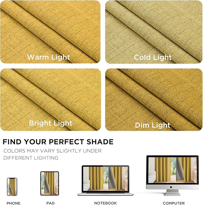 Joydeco Blackout Curtains for Bedroom - 108 Inch Long 100% Light Blocking 2 Panels Set Yellow Drapes, Thermal Insulated Room Darkening Curtains, Linen Textured for Living Room, Rod Pocket & Back Tabs