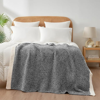 Snuggle Sac Heather Black Throw Blanket for Couch 50x70 inches, Super Soft Warm Blankets Cozy Knit Fuzzy Plush Lightweight Oversized Throws for Sofa, Bed, Camping, Picnic, Black, 50" x 70"