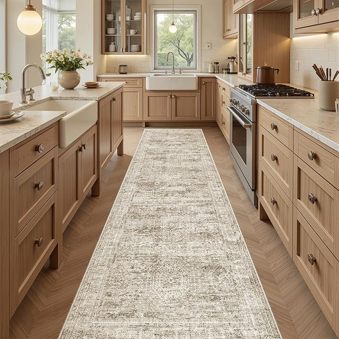 Soalmost Runner Rug 2'x8' Washable Non-Slip Runner Rugs for Kitchen Bathroom Laundry Room Brown Vintage Floor Carpet Runners for Hallway Entryway