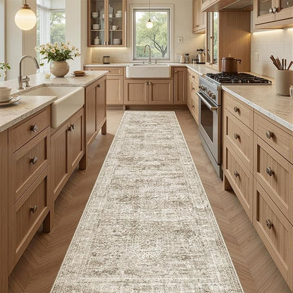 Soalmost Runner Rug 2'x8' Washable Non-Slip Runner Rugs for Kitchen Bathroom Laundry Room Brown Vintage Floor Carpet Runners for Hallway Entryway