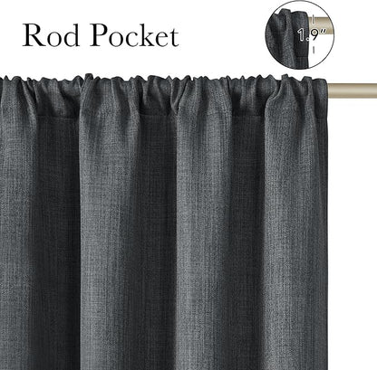 NICETOWN Charcoal Gray Faux Linen Room Darkening Rod Pocket Curtains 63 inch Length, W42 x L63, Light Blocking Thermal Insulated Noise Reducing Drapes for Bedroom Living Room Farmhouse Decor, 2 Panels