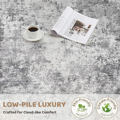 UERMEI Square Area Rugs : Washable 6x6 Neutral Modern Abstract Carpet for Living Room Bedroom - Soft Floor Mat with Non Slip Backing for Kitchen Nursery Dorms Farmhouse Home Decor - Grey