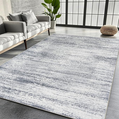 Washable Rugs 5x7 Area Rugs for Living Room,Rugs for Bedroom,Large Carpets,Ultra Soft Faux Wool Retro Dining Room Rug,Non Slip&Non-Shedding Low Pile Vintage Print Rug for Home Office-Grey Cream