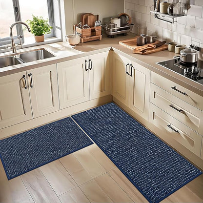 BEQHAUSE Kitchen Rugs and Mats 2PCS, Non-Slip Kitchen Mats for Floor, Absorbent and Stain Resistant Kitchen Runner, Machine Washable Rugs for Kitchen, Laundry & Sink, 20"x32"+20"x48", Blue