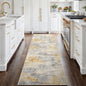 2'6''x8' Washable Kitchen Runner Rug: Modern Abstract Runners for Hallway Soft Non Slip Rugs with Rubber Backing Low Pile Thin Floor Carpet for Entryway Bedroom Bathroom Indoor(Grey/Yellow,2'6''x8')
