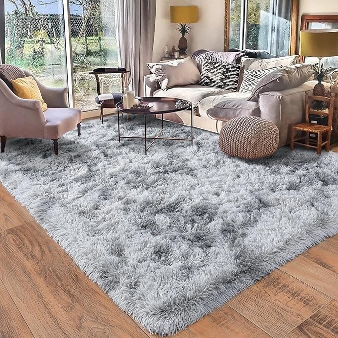 9x12 Area Rug for Living Room, Ultra Soft Large Shag Rug for Bedroom, Upgrade Non-Slip Plush Fluffy Carpet for Kids Boys Girls Room Home Decor Aesthetic, Light Grey