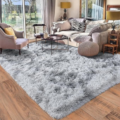 9x12 Area Rug for Living Room, Ultra Soft Large Shag Rug for Bedroom, Upgrade Non-Slip Plush Fluffy Carpet for Kids Boys Girls Room Home Decor Aesthetic, Light Grey