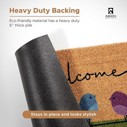 Colorful Birds - 24"x36" - Coir Door Mat with Heavy Duty Backing - Welcome Mats for Entryway, Porch - Anti-Slip PVC & Coconut Fiber Surface - Natural Home Accessories, Minimalist Original Design
