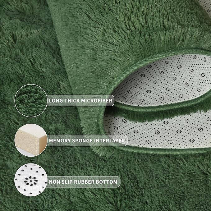 Tepook Soft Runner Rugs for Bedroom 2x6 with Rubber Backing, Dark Green Fluffy Rugs for Hallway, Shag Bedside Rug Fuzzy Plush Carpet for Living Room Dorm Nursery Indoor Home Decor