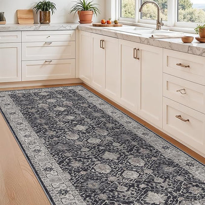 Washable 3x7 Entryway Runner Rug: Farmhouse Wide Kitchen Rug Soft Water Resistant Floor Mat for Bathroom Bedroom Nursery Non-Slip Indoor Carpet for Living Room Dining Room Hallway(3x7,Black)
