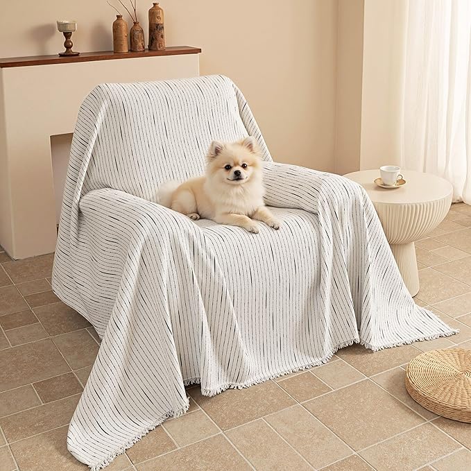 MYSKY HOME Oversized Armchair Couch Cover for 1 Cushion Couch, Washable Sofa Protector, Chair Couch Covers Sofa Covers Sofa Throws Sofa Slipcovers Futon Cover for Pet, Kid, 71"X91", White