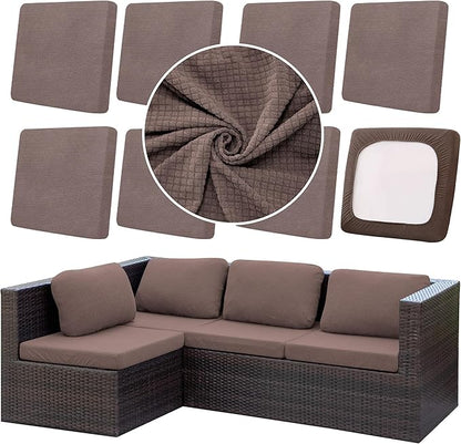 8Pcs Outdoor Cushion Covers, Patio Cushion Covers,Stretch Elastic Slipcovers, Replacement Washable & Reusable Furniture Protector for Patio Couch,Thick Jacquard Fabric(Camel, Cover Only)