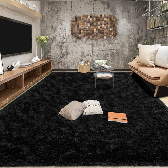 Tepook Super Soft Fluffy Rugs for Bedroom, Shag 5x7 Area Rugs for Living Room, Modern Shaggy Rug Fuzzy Carpets for Kids, Plush Indoor Nursery Home Decor Rug with Non-Slip Bottom, Black