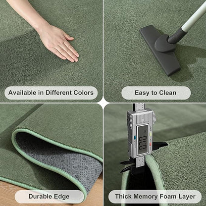 Amearea 4x4 Square Area Rugs for Bedroom Living Room, Sage Green Thickened Memory Foam Rug, Fluffy Indoor Washable Rug Non Slip Minimalist Carpet for Entryway Kids Boys Girls Dorm Nursery Room Decor