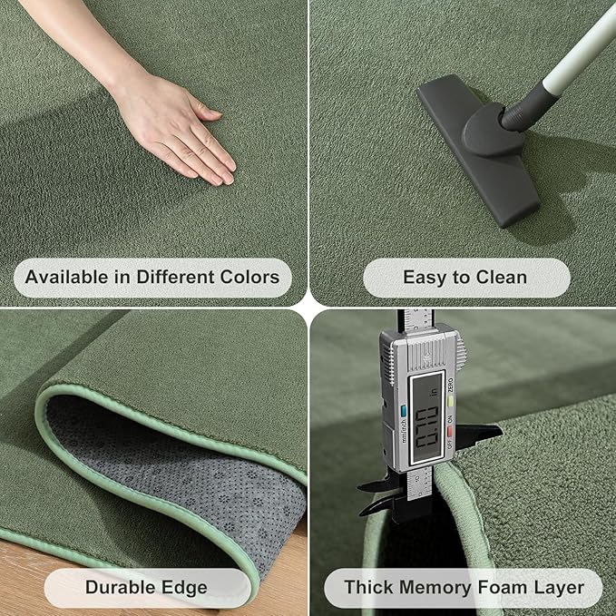 Amearea 5x5 Square Area Rugs for Bedroom Living Room, Sage Green Thickened Memory Foam Rug, Fluffy Indoor Washable Rugs Non Slip Minimalist Carpet for Kids Boys Girls Dorm Nursery Room Decor