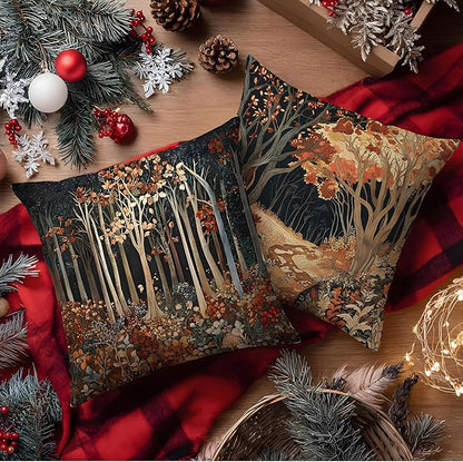 Rustic William Morris Inspired Autumn Forest Decor Throw Pillow Covers 18x18 Set of 2,Vintage Botanical Nature Decorative Throw Pillow Covers for Home Bedroom Living Room