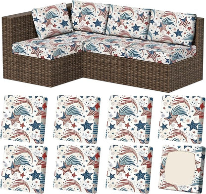 8Pcs Stretch Patio Cushion Covers, Outdoor Couch & Sofa Replacement Slipcovers for Patio Furniture Cushion Covers, Washable Reusable Furniture Protector